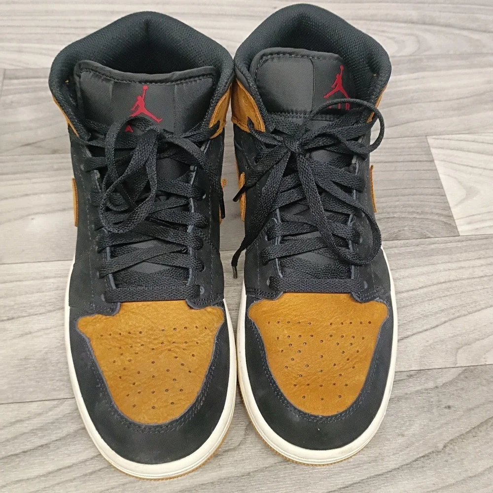 Nike Air Jordan 1 Mid SE Shoes  Black Flax Varsity Red HV4091-002 Men's Size 8